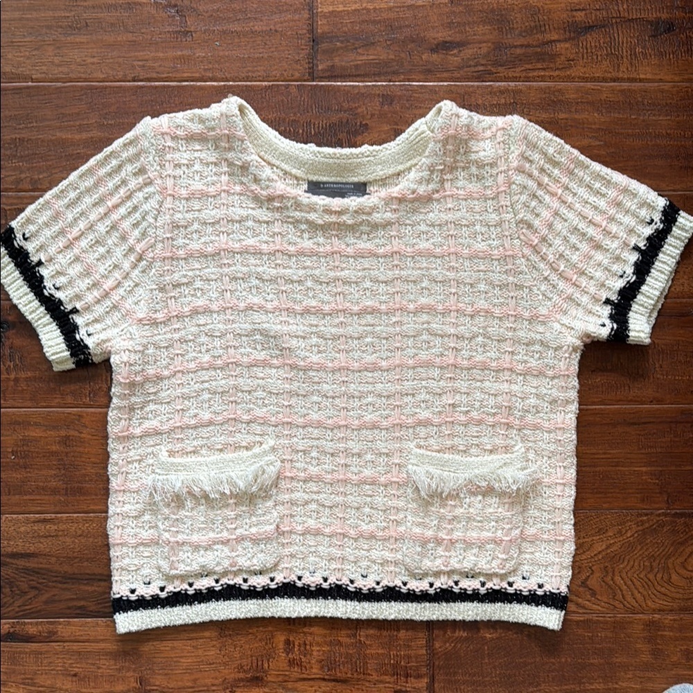 Anthropologie Cream and Black Textured Top, size small